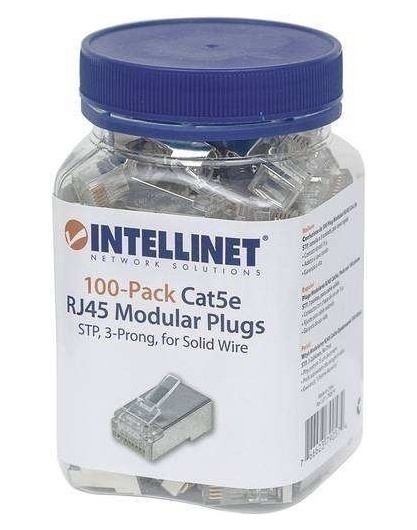 Bild von Intellinet 100er-Pack Cat5e RJ45-Modularstecker STP 3-Punkt-Aderkontaktierung für Massivdraht 100 S im Test