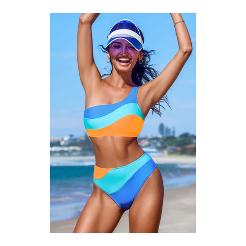 Bild von Stylischer Colorblock One-Shoulder-Bikini für den perfekten Sommer