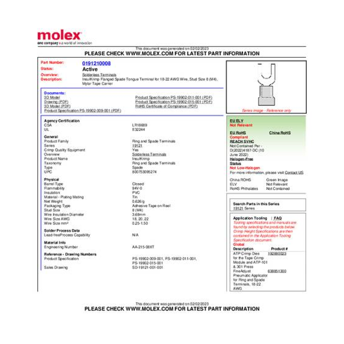 Bild von Molex 191210008 Gabelkabelschuh - Vielseitige Verbindungskomponente für Ihr Projekt