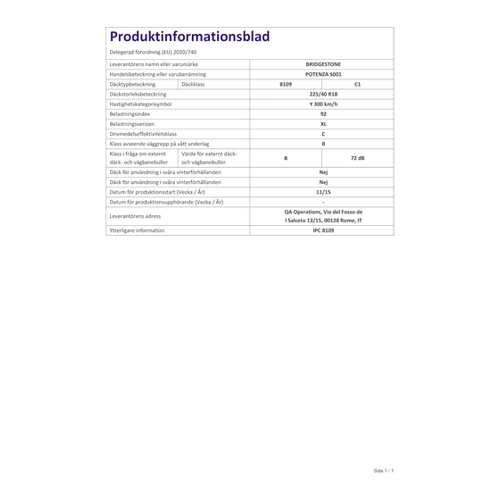 Bild von Bridgestone Potenza S001 - 255/35 R20 97Y XL AO