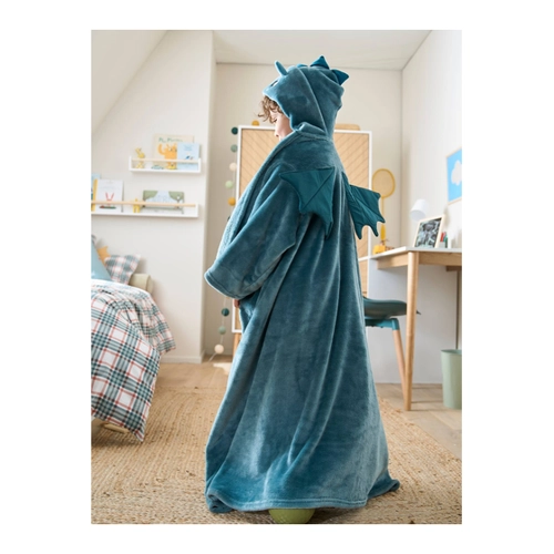 Bild von Kinder & Eltern Decke mit Kapuze und Ärmeln, Vertbaudet Aqua/Drache 140/152
