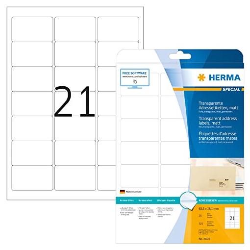 Bild von 525 HERMA Adressetiketten 8670 transparent 63,5 x 38,1 mm