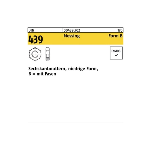 Bild von Reyher Muttern 100er Pack Sechskantmutter DIN 439/ISO 4035 Form B Messing