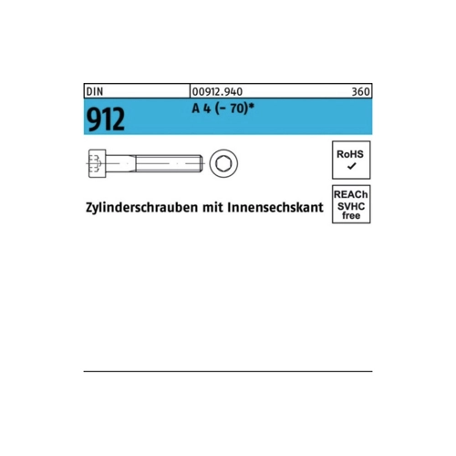 Bild von Zylinderschrauben DIN 912 A4 M10 x 180 – Edelstahl für höchste Ansprüche