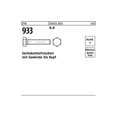 Bild von Sechskantschrauben DIN 933 8.8 M 33 x 200