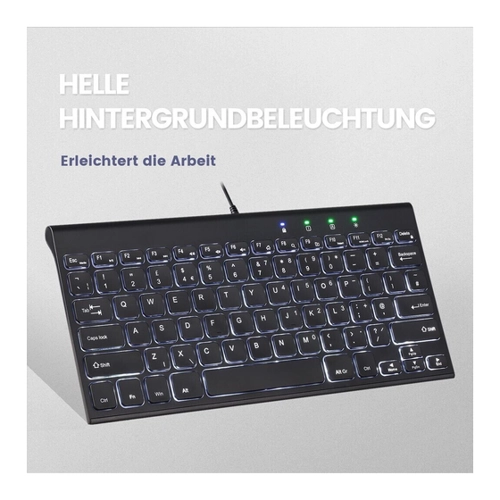 Bild von Perixx PERIBOARD-429 USB Deutsch schwarz - kabelgebundene Mini-Tastatur mit Hintergrundbeleuchtung