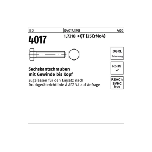 Bild von Sechskantschraube mit Gewinde bis Kopf ISO 4017 M16 x 55