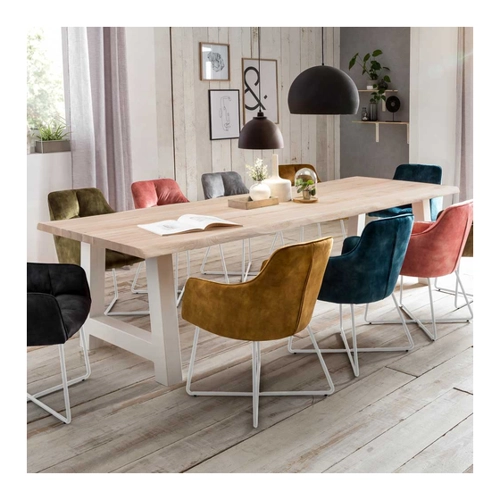 Bild von Holztisch Massiv mit Baumkante - A Form Gestell