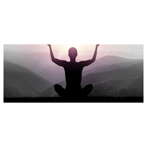 Bild von Pixxprint Glasbild Panorama – Yoga in den Bergen