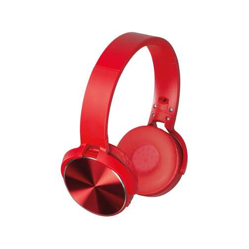 Bild von Macma Bluetooth Kopfhörer mit Metallplatten auf den Ohrmuscheln, rot