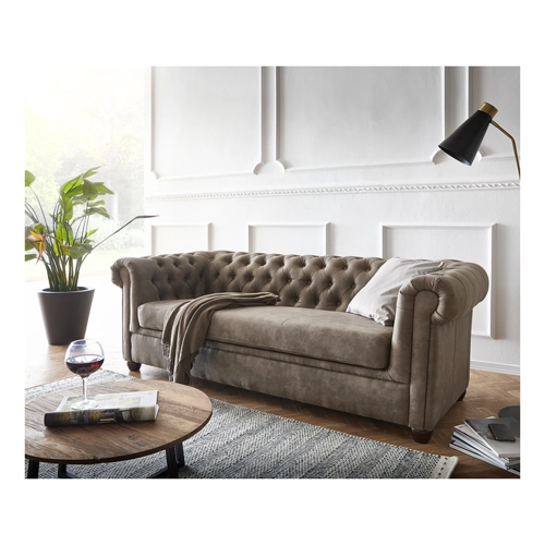 Bild von Sofa Chesterfield 3-Sitzer 200x88 cm Vintage Taupe Couch