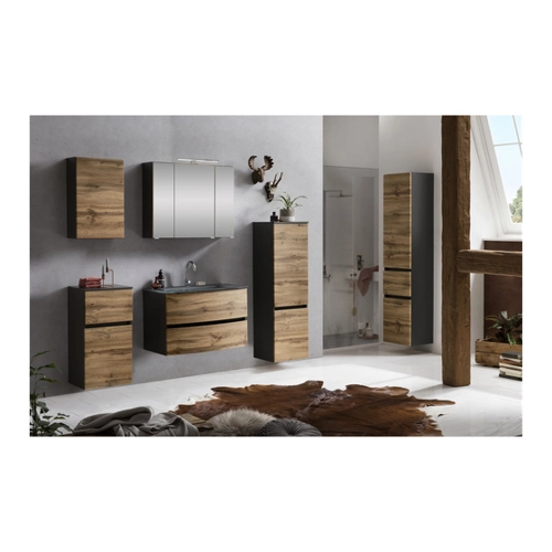 Bild von Badezimmerschrank Kornel/Luna – Graphitgrau/Eiche
