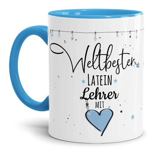 Bild von Tasse mit Spruch - Weltbester Lehrer mit Herz - Latein