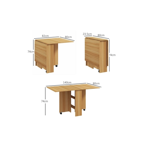 Bild von HOMCOM Klapptisch klappbar, mobil, Beistelltisch mit Ablagefläche (Küchentisch, 1-St., Esszimmertisch), für Wohnzimmer, Teakholz
