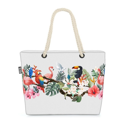 Bild von VOID Strandtasche mit Papagei, Flamingo und Palmendesign