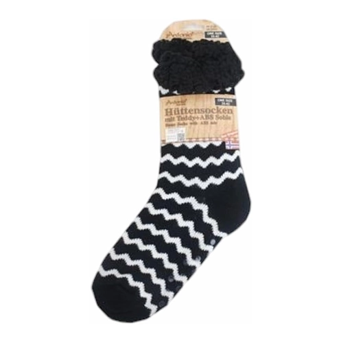 Bild von Hüttensocken Kuschelsocken Anti Rutsch Socke Winter Hausschuhe Strick Fleece [Schwarz/Weiß] Motiv 1