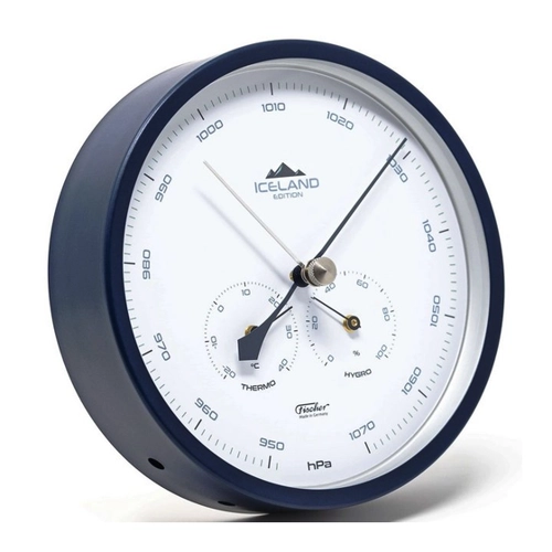 Bild von Fischer 1602-15 Wetterstation - Barometer mit Thermometer und Hygrometer, Island-Edition Stahlblau