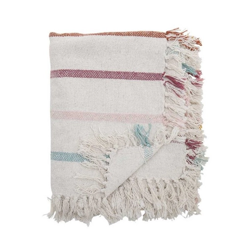Bild von Bloomingville Decke FREY Natur mit bunten Streifen 160x130 cm