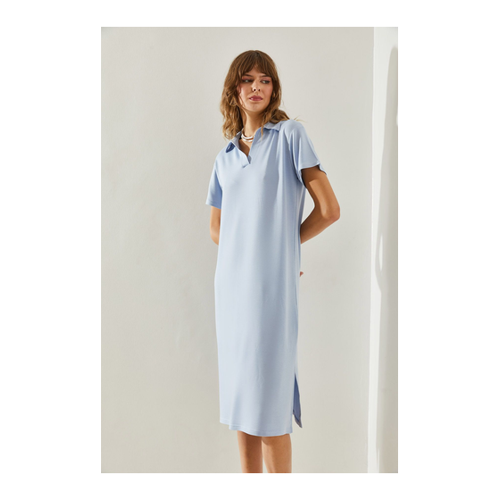 Bild von Bianco Lucci Basic 5621 Kleid - Kurzarm, Kragendetail und Schlitz für Damen