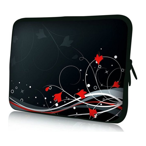 Bild von wortek Laptoptasche für Laptops bis 15,4", Blumen Schwarz Weiß Rot, Wasserabweisend
