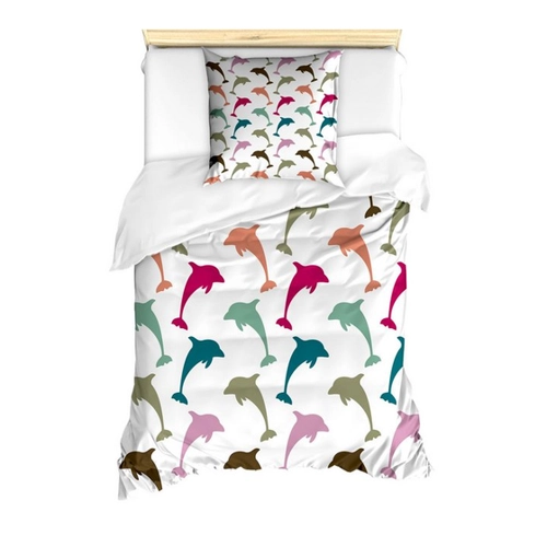 Bild von ABAKUHAUS Meerestiere Bettbezug Set – Bunte Delphin-Kunst für Allergiker