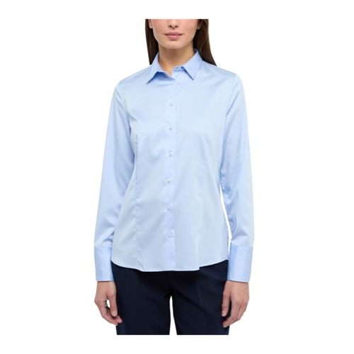 Bild von eterna langarm bluse modern classic satingewebe hellblau unifarben