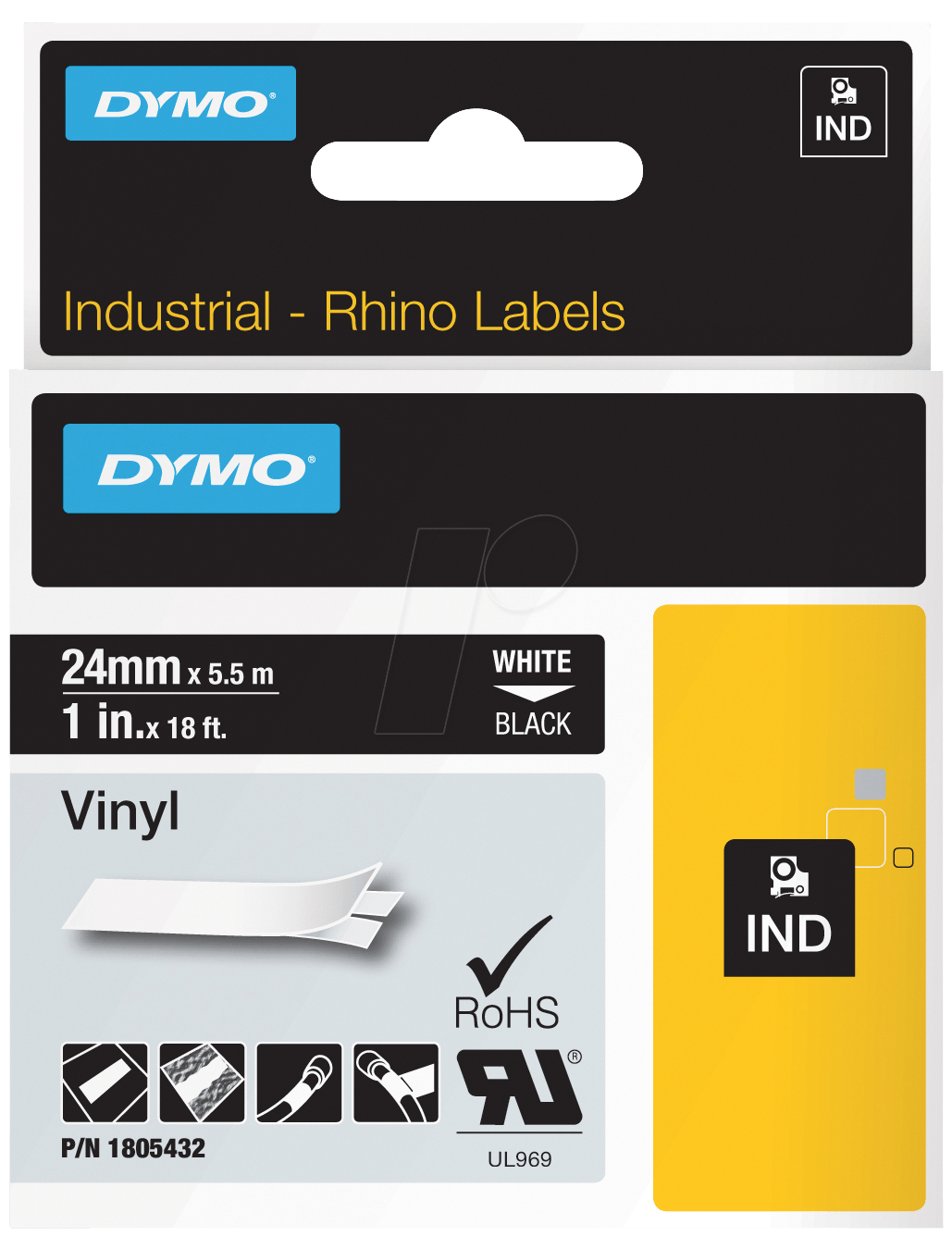 Bild von DYMO IND 1805432 - DYMO IND Band Vinyl | 24mm | weiß/schwarz