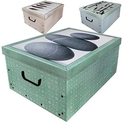 Bild von Koopman Design 45L mit Deckel 3er Set Pappe Aufbewahrungskiste Truhe Aufbewahrung Schachtel, Mehrfarbig, 52,5x 38,5x 24,5 cm
