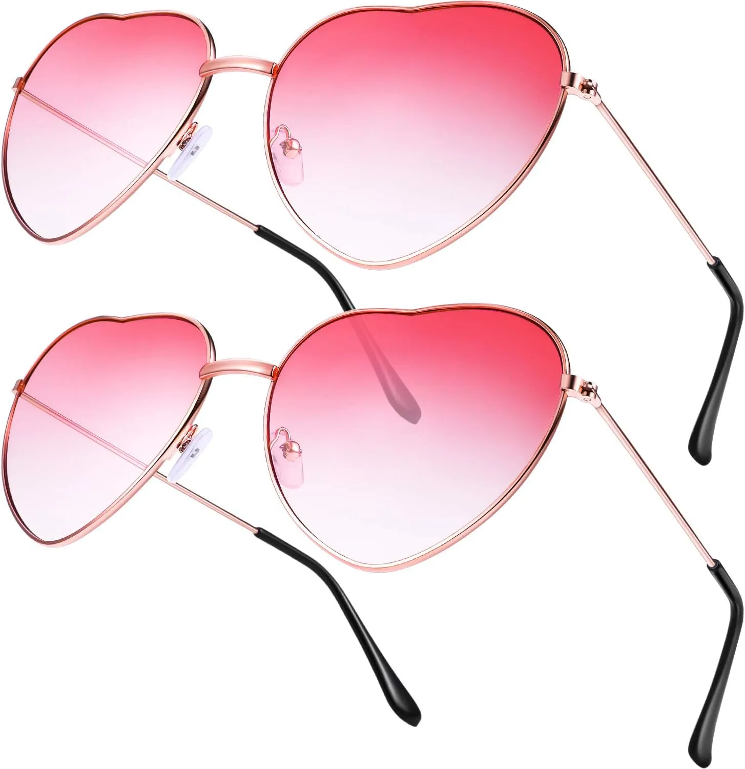 Bild von Boao 2 Paar Herz Sonnenbrillen im Retro-Stil für Damen in Rose Gold für Partys und Festivals