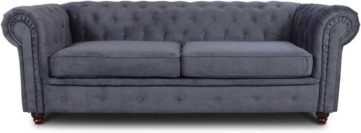 Bild von Chesterfield Asti 3-Sitzer Sofa in Graphit mit Holzfüßen und Glamour Design