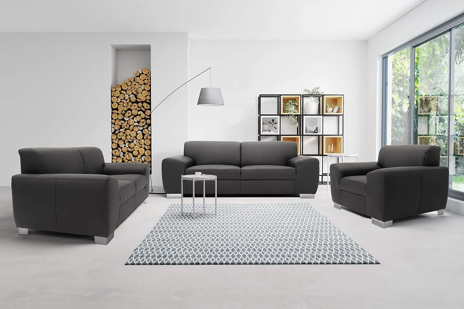 Bild von DOMO collection Ricardo Sofa in Schwarz, 3-Sitzer mit Kunstlederbezug und Armlehnenbreite von 35 cm, Maße 220 x 89 x 81 cm