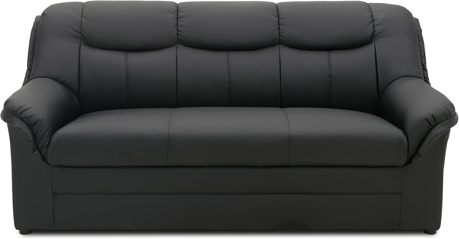 Bild von DOMO collection Sofa Berlin in Schwarz, klassisches 3er Sofa mit hochwertigem Federkern und Kunstleder, Maße 178 x 90 x 89 cm