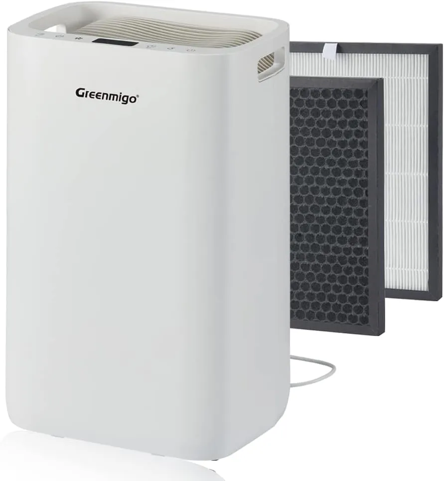 Bild von Greenmigo ALPHA-Q20 Luftentfeuchter mit 20 Litern Entfeuchtungsleistung pro Tag, HEPA und Aktivkohle Vorfilter, digitaler Anzeige und Ablaufschlauch