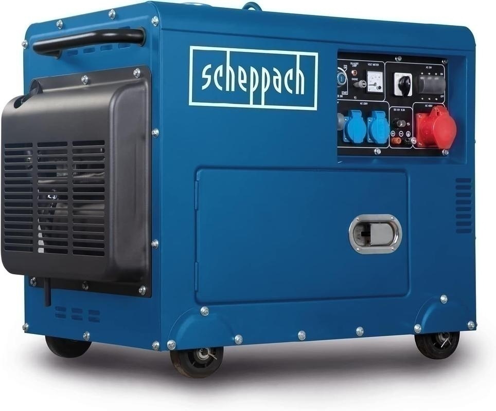 Bild von Scheppach Diesel Stromerzeuger | Elektrostart | 7,7PS | 5000W | 2x 230V, 1x 400V Steckdose | 16L Tank | AVR System | Stromgenerator SG5200D inkl. Fahrvorrichtung