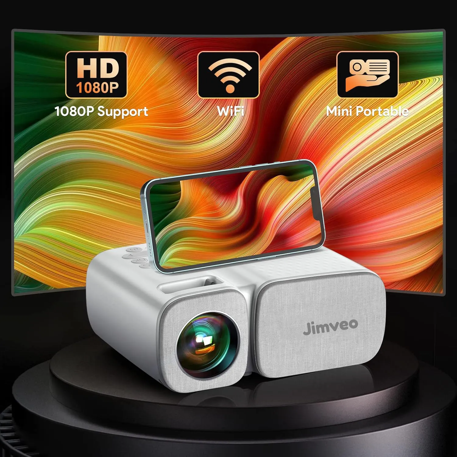 Bild von Jimveo WiFi Mini Beamer mit 15000 Lumen und 1080p Full HD, geeignet für Heimkino und Outdoor, kompatibel mit TV Stick, Xbox, DVD, Laptop und Smartphone