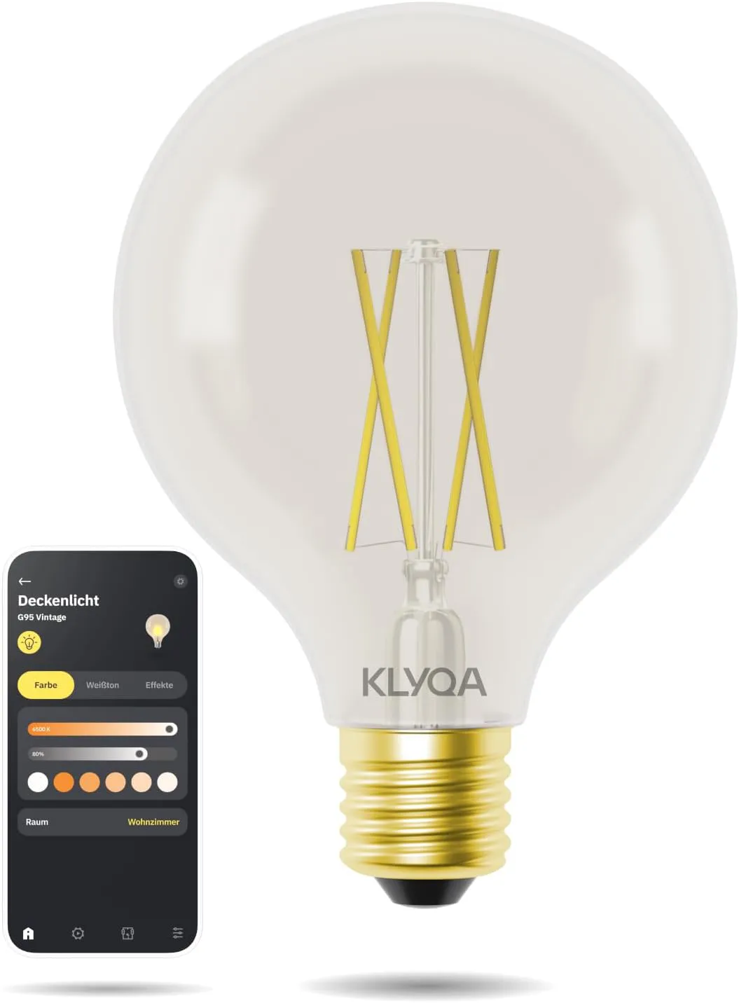Bild von Klyqa G95 Vintage LED Glühbirne E27 im Retro-Design mit Kalt- und Warmweiß sowie variabler Helligkeit, kompatibel mit Smart Home Lösungen