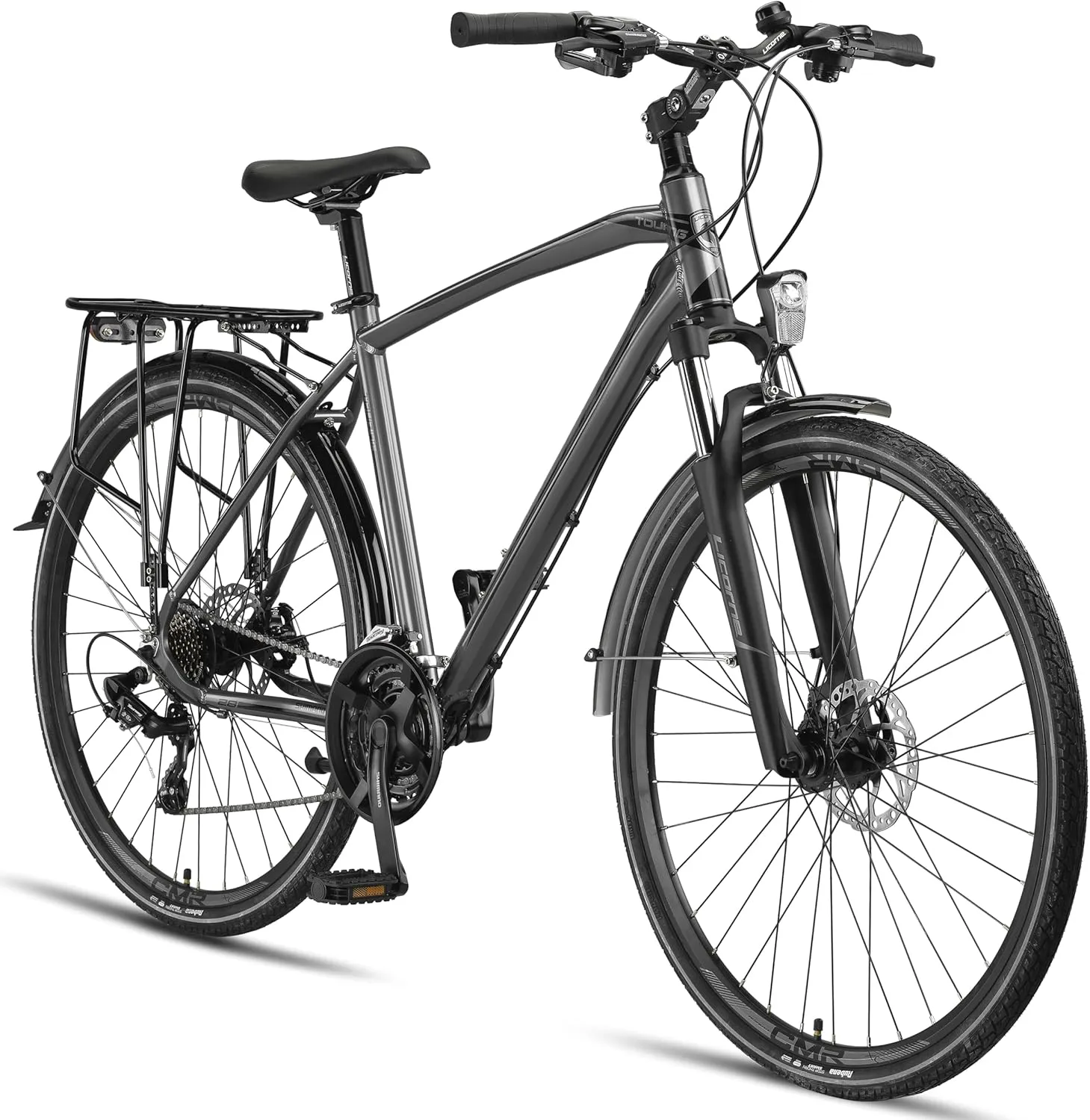 Bild von Licorne Premium Touring Trekking Bike 28 Zoll aus Aluminium mit Scheibenbremsen und 21 Gang-Schaltung für Jungen, Mädchen, Damen und Herren