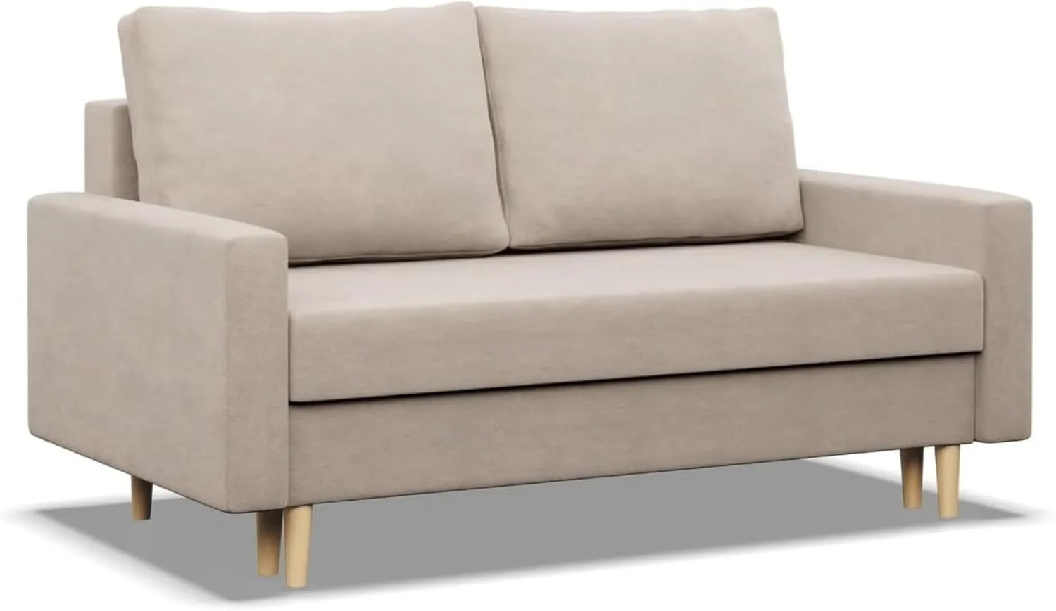 Bild von Mebligo Schlafsofa mit Schlaffunktion und Bettkasten, 152 cm breit, beige mit Bonellfederkern und Holzfüßen