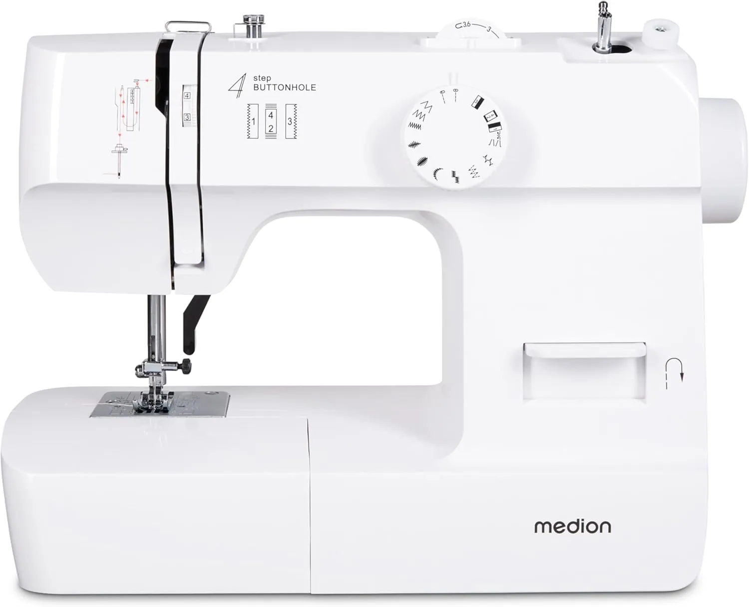 Bild von MEDION SM70 Nähmaschine in Weiß mit 12 Stichmustern, einstellbarer Stichlänge und Fadenschneider