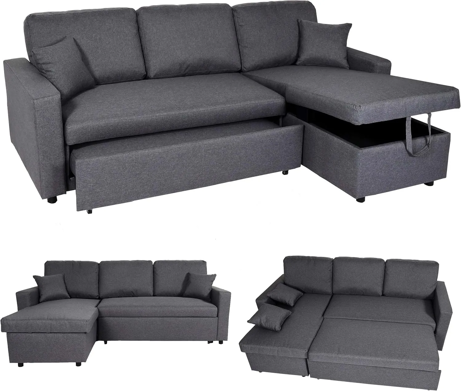 Bild von Mendler HWC-L17 Ecksofa in L-Form mit Bettkasten und Nosagfederung, Liegefläche 228 cm, dunkelgrau