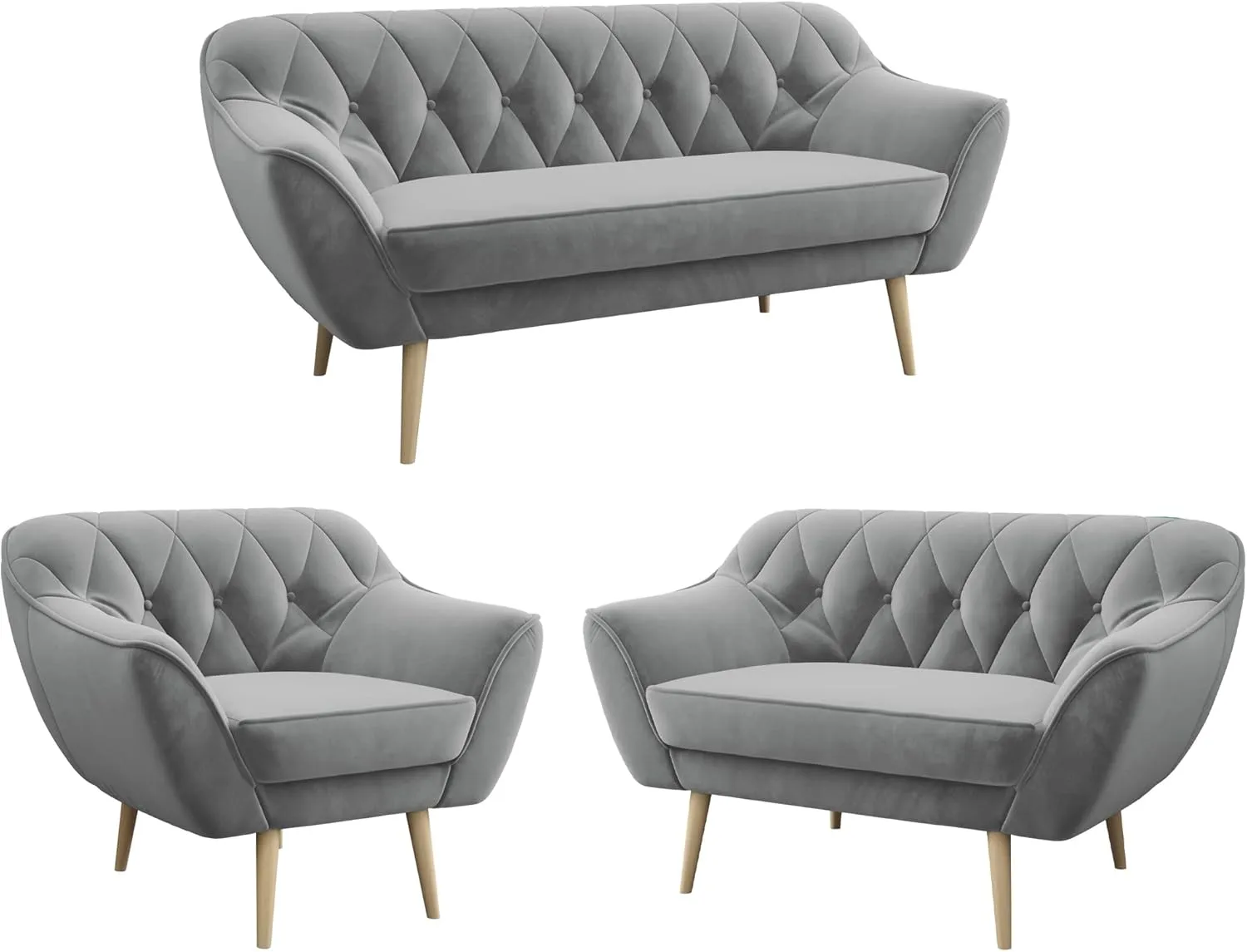 Bild von MKS MEBLE graues Sofa Set für sechs Personen mit drei, zwei und einem Sessel im skandinavischen Design