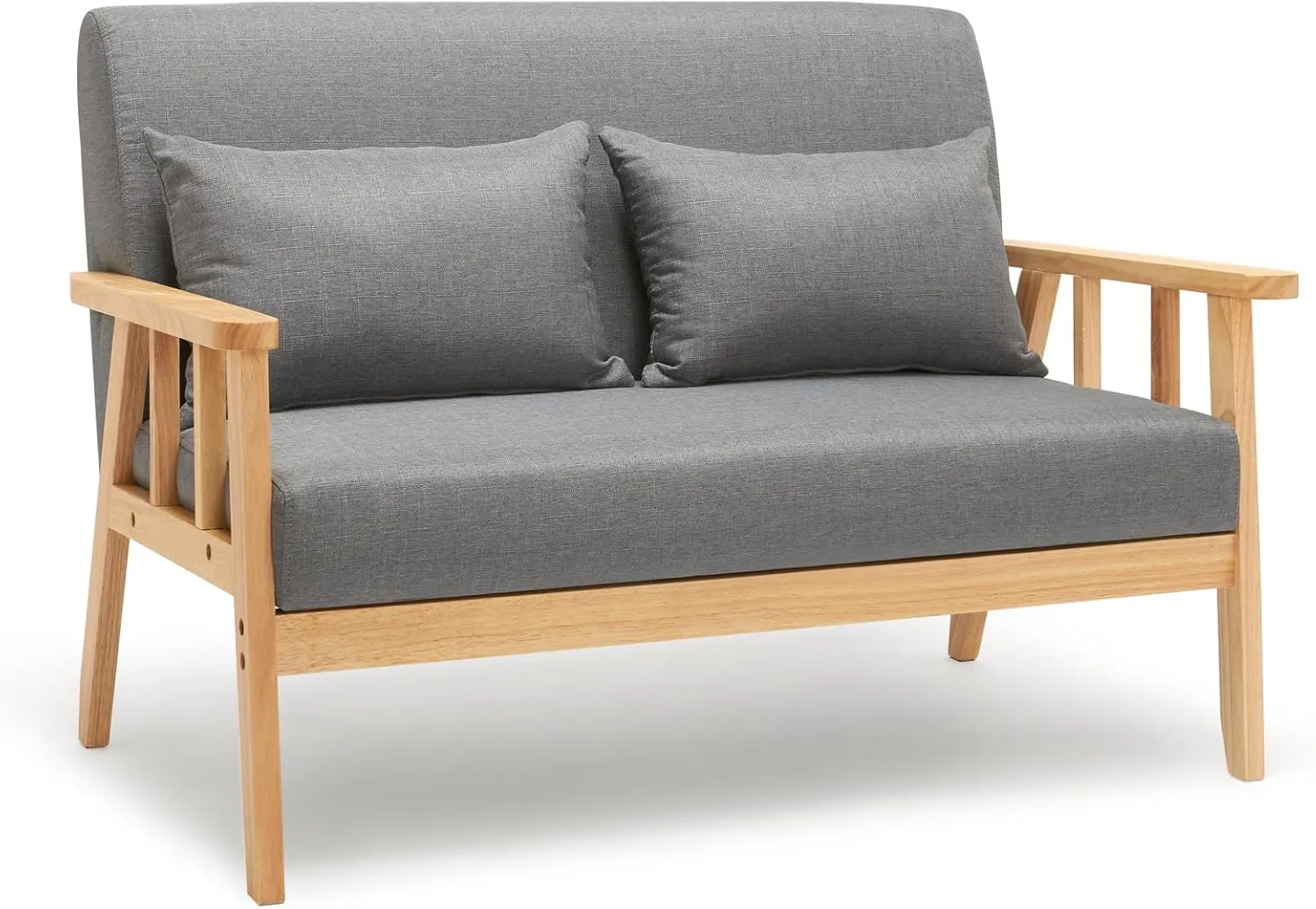 Bild von Mondeer 2-Sitzer Sofa aus massivem Holz mit Kissen in Dunkelgrau, 112 x 64 x 73 cm