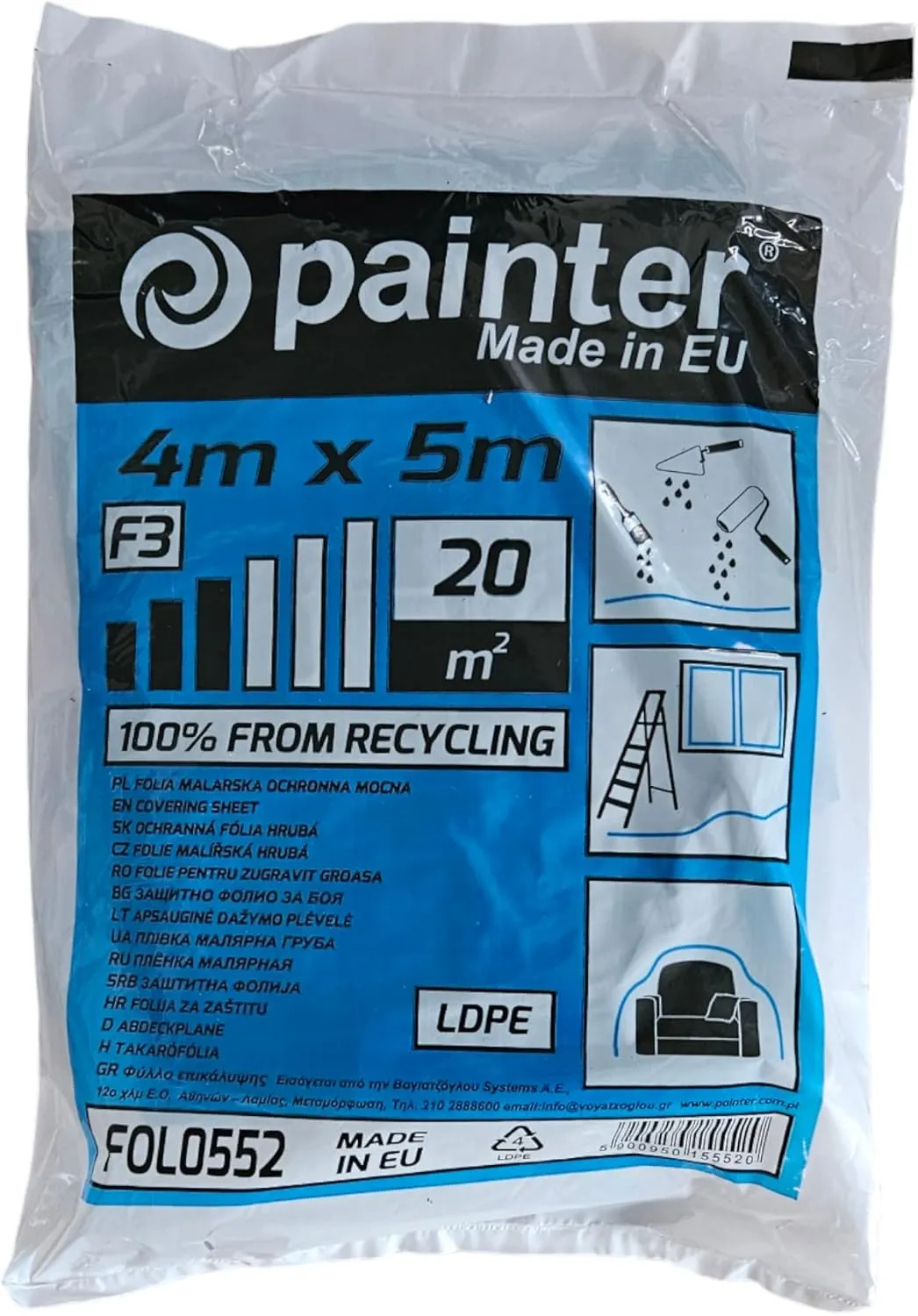 Bild von PAINTER Abdeckfolie LDPE 4x5m mit 25 Mikron für Malerarbeiten