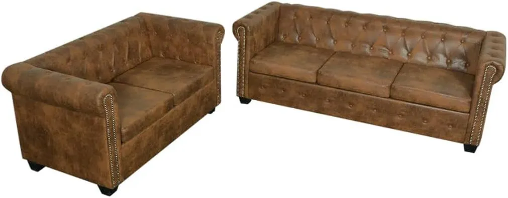 Bild von vidaXL Chesterfield Sofa in Braun, 2 und 3 Sitzer für Lounge und Büro