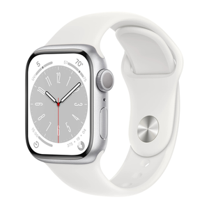 Bild von Apple Watch Series 8 GPS 41mm Aluminium in Silber mit weißem Sportarmband