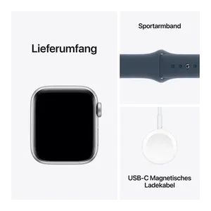 Bild von AppleWatch SE Aluminium 40mm Silber (Sportarmband sturmblau) S/M - 2023