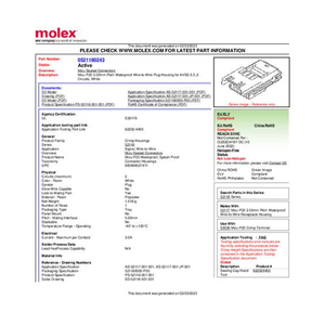 Bild von Molex Buchsengehäuse-Kabel Polzahl Gesamt 2 Rastermaß: 5.00mm 521160243