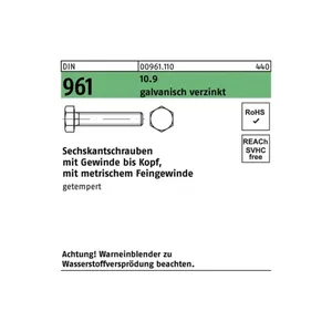 Bild von Sechskantschraube DIN 961 M 16 x 1,5 x 70 galvanisch verzinkt