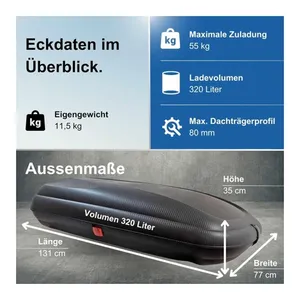 Bild von Dachbox VDPBA320 320Ltr carbonlook abschließbar + Dachträger Rapid für Subaru Legacy Kombi (5-Türer) 93-98