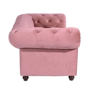 Bild von Rosa Zweiersofa Chesterfield aus Samtvelours – Eleganz trifft Komfort